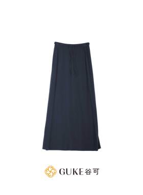 GKE/谷可Q1375藏青色抽绳半身裙女长裙A字裙熟女风简约气质