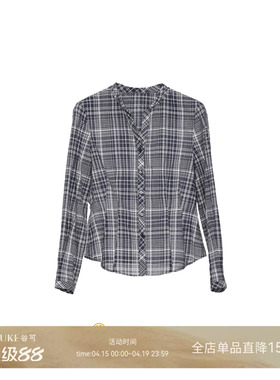 GKE/谷可C3093休闲复古格子衬衫女长袖宽松休闲纯棉亲肤透气上衣
