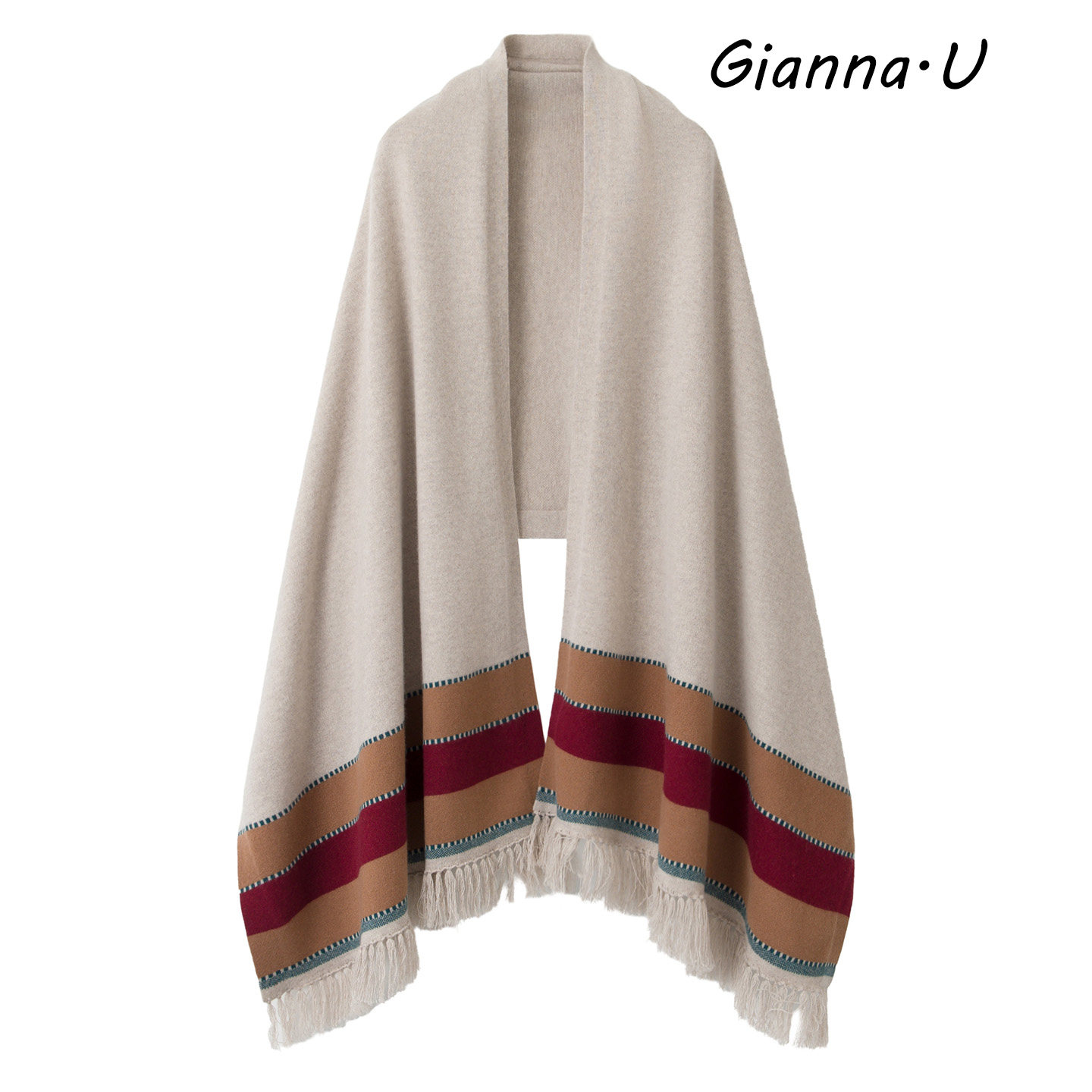 优雅绽放~内蒙古产羊绒披肩100%纯山羊绒女V领流苏披肩围巾两用