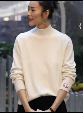 大表姐刘雯同款半高领打底毛衣宽松加厚纯羊绒衫女