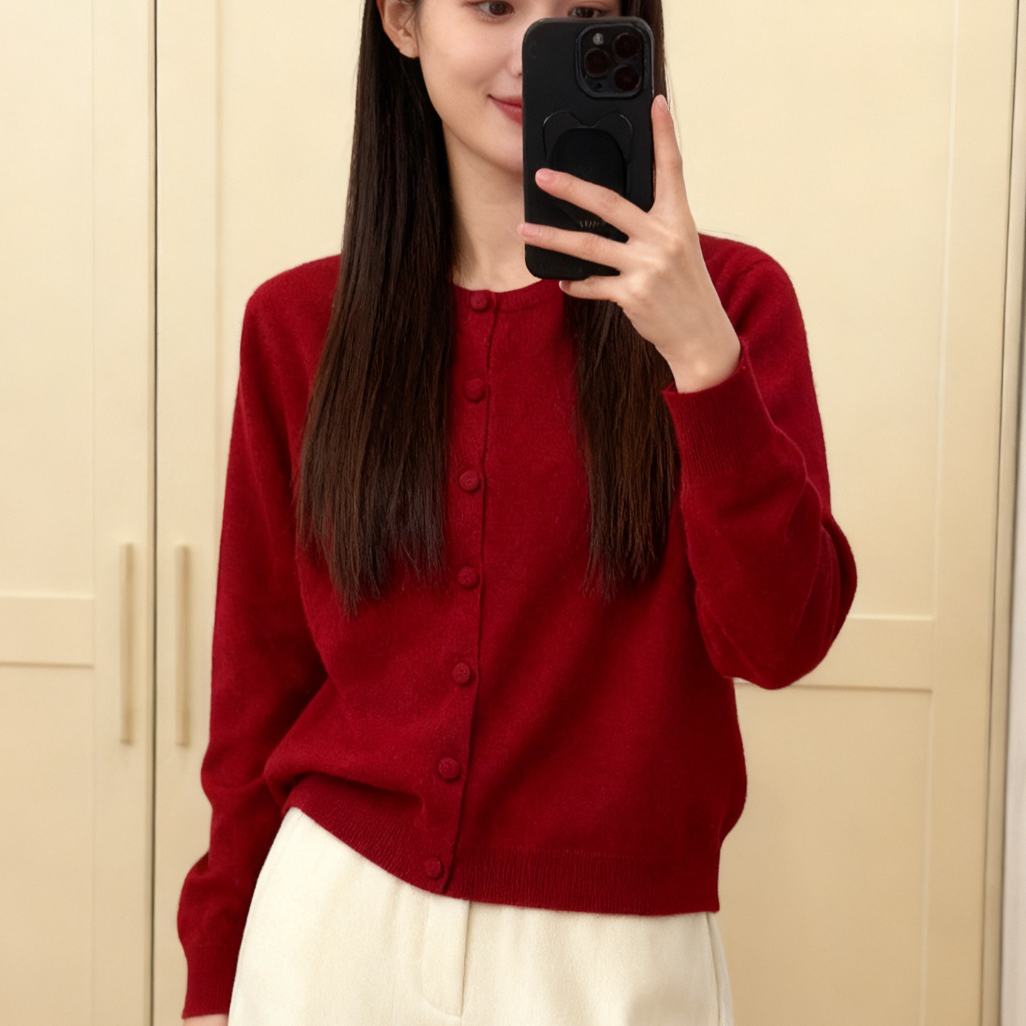 本命年红色圆领羊绒衫女100纯羊绒长袖新年毛衣山羊绒针织衫大红