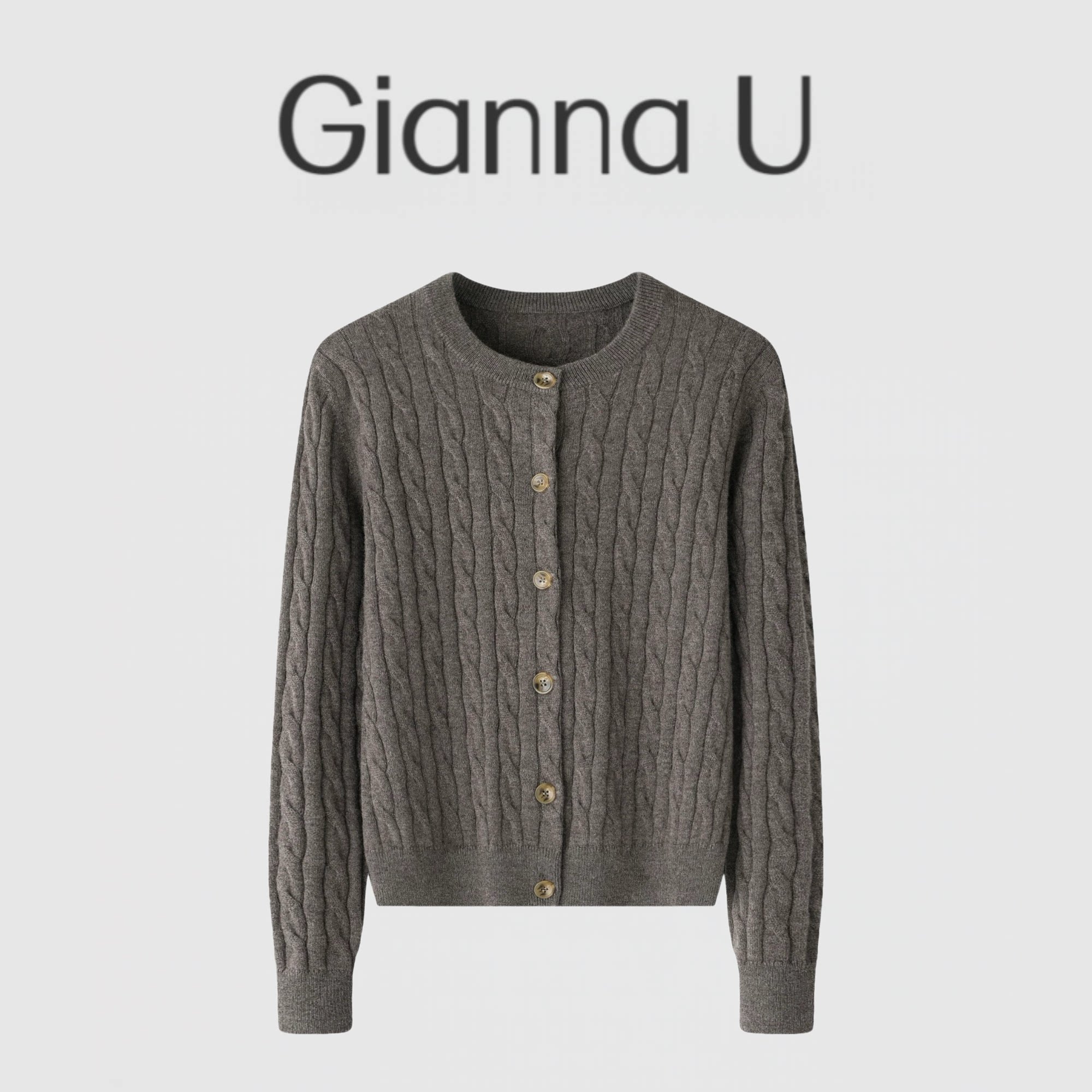 绞花系列～25新品100纯山羊绒开衫女圆领外套绞麻花毛衣百搭灰色