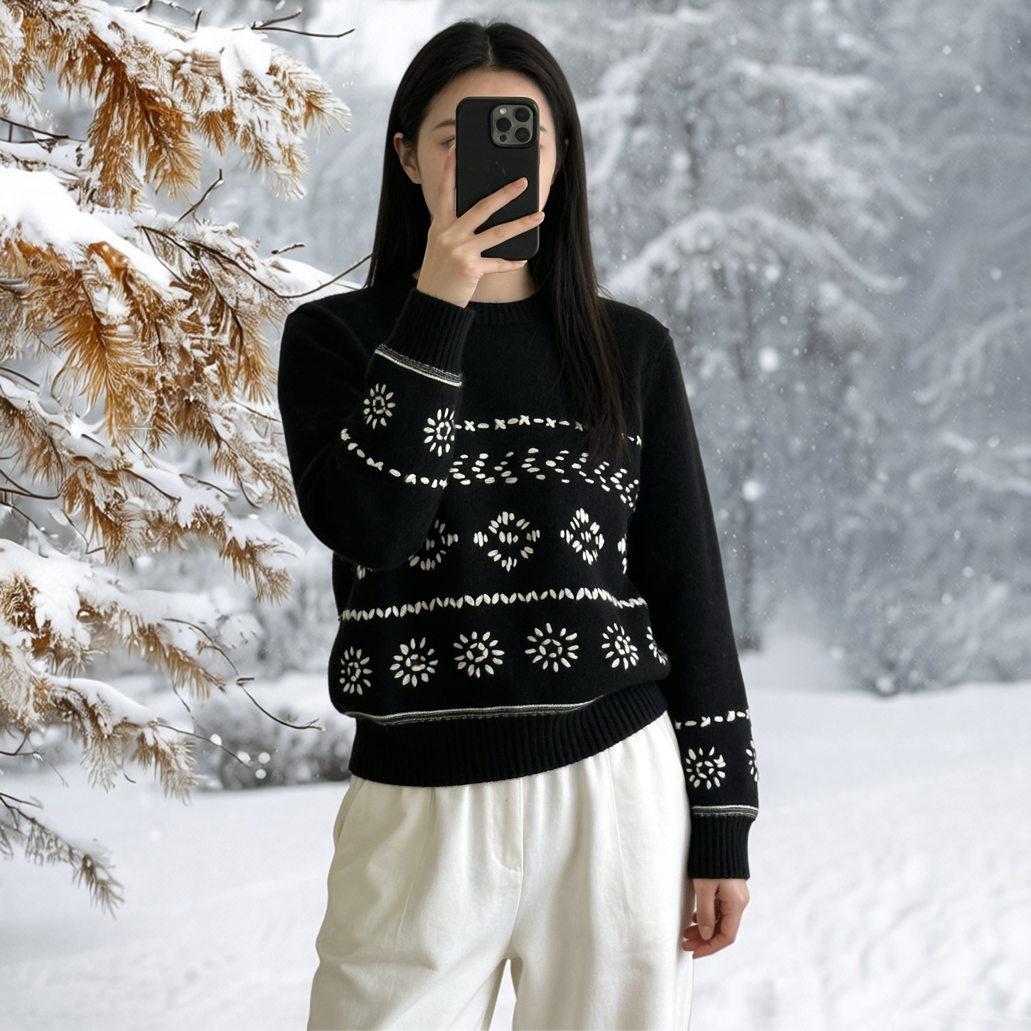 明星同款100%山羊绒费尔岛提花羊绒衫女圆领手绣女上衣套头针织衫,女装/女士精品,羊绒衫,淘宝优惠券,粉丝福利购,淘宝优惠卷