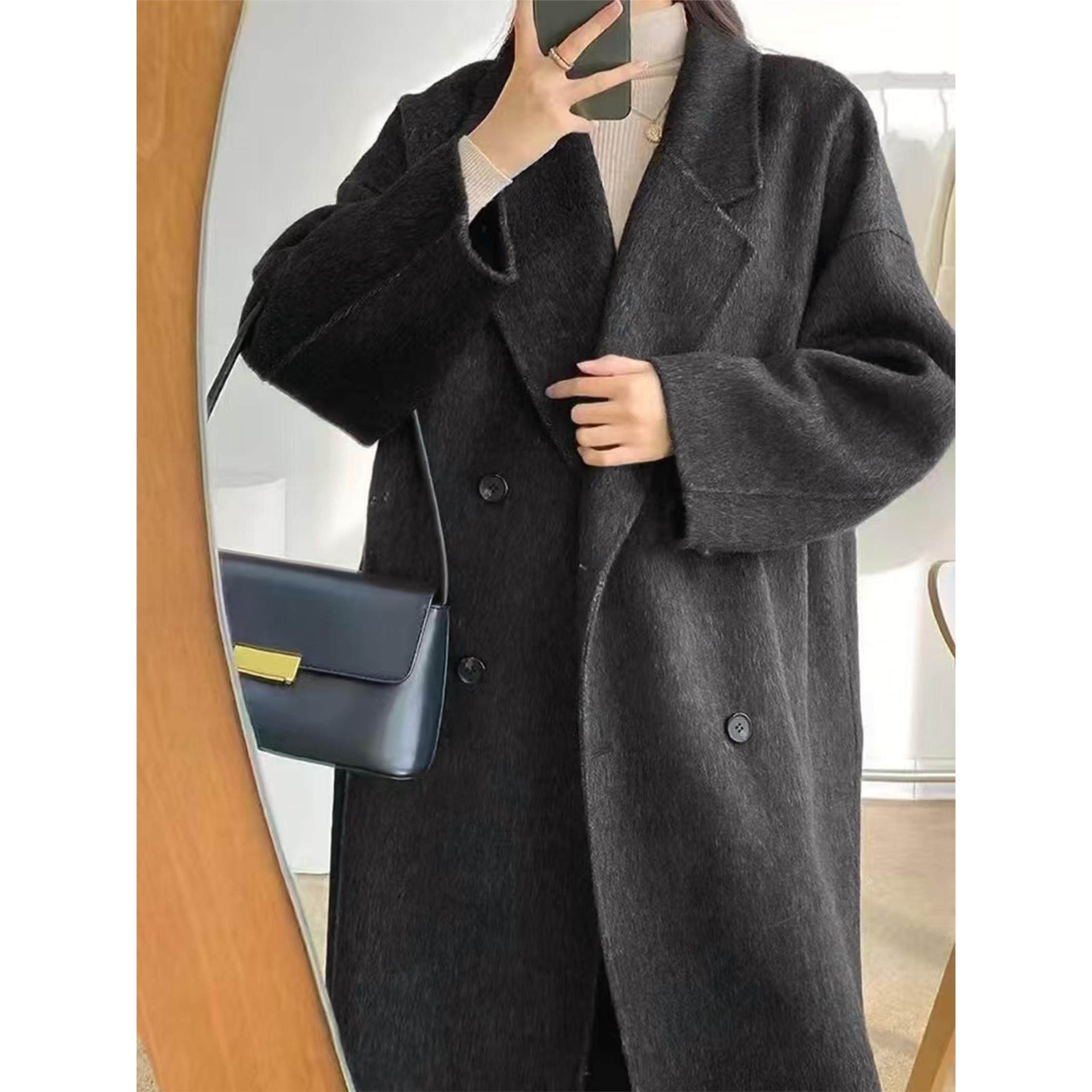 黑灰色双面羊绒大衣女2025秋冬新款中长款韩系高级感羊毛呢子外套,个性定制/设计服务/DIY,棉服工装,淘宝优惠券,粉丝福利购,淘宝优惠卷
