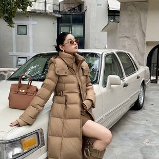 配可拆卸帽子 保暖羽绒服外套 2520 收腰显瘦新国标长款 蓝莲花