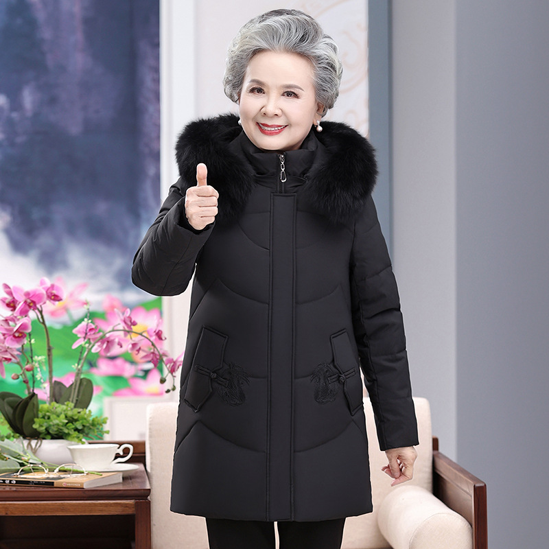2024新款奶奶羽绒服女装中长款加厚洋气中老年老太太羽绒冬装大码