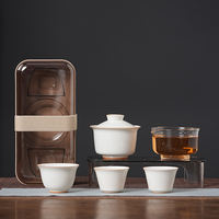 Portable travel tea set with wood ash, outdoor ceramic quick customer cup, one pot and three cups, business souvenir gift logo thumbnail 4