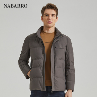 纳巴罗一款两色卡其色藏蓝色商务小立领鹅绒羽绒服短款外套保暖