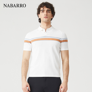 纳巴罗简约商务时尚男士夏翻领可水洗冰麻纱清凉透气短袖T恤