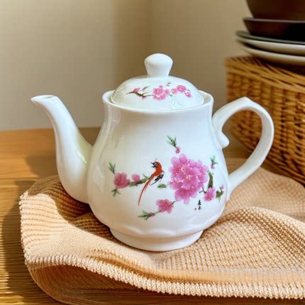 家用陶瓷茶壶花鸟图案耐热过滤泡茶壶大小号花茶壶凉水壶茶具