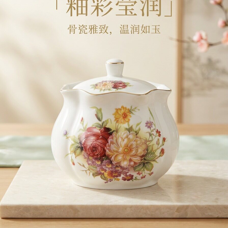陶瓷密封罐坚果罐储物罐厨房盐罐糖果罐糖缸带胶圈瓷罐客厅摆件
