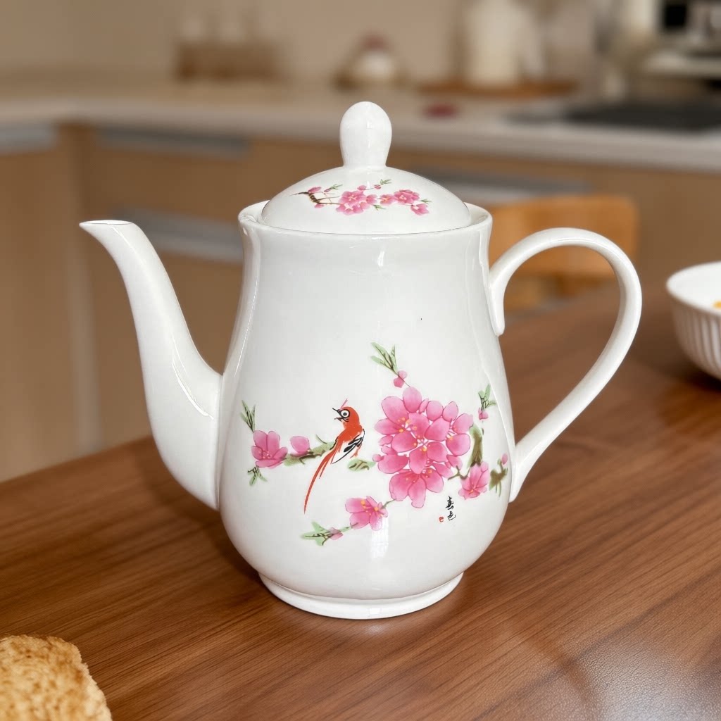 家用陶瓷大号水壶客厅泡茶壶套装耐热冷水壶花鸟茶具冷水壶凉水壶