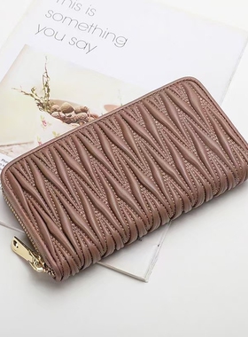 爆款全羊皮钱夹MIU手拿钱包短款卡位真皮皮夹纯色拉链长款卡钱夹