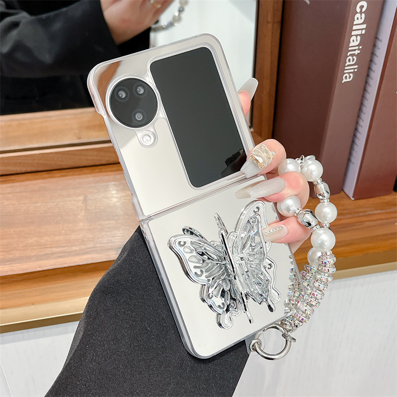 适用于oppopht110手机壳女防摔欧珀findn3flip高档镜面n2filp立体蝴蝶支架pgtIIO手链