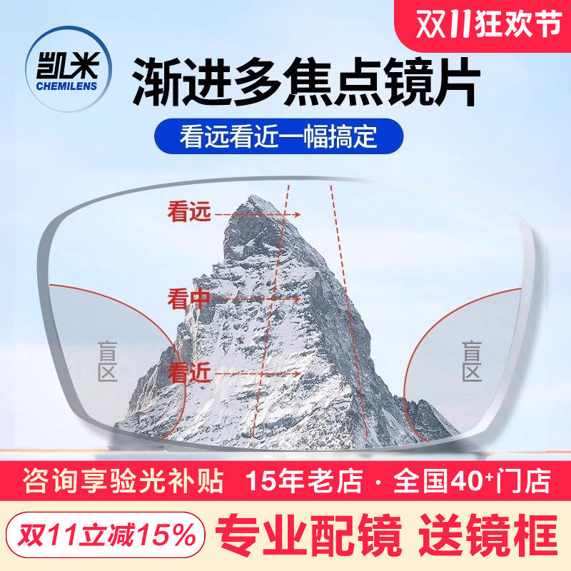 韩国凯米内渐进眼镜片远近两用多焦点镜片U6防蓝光薄远视老花镜片