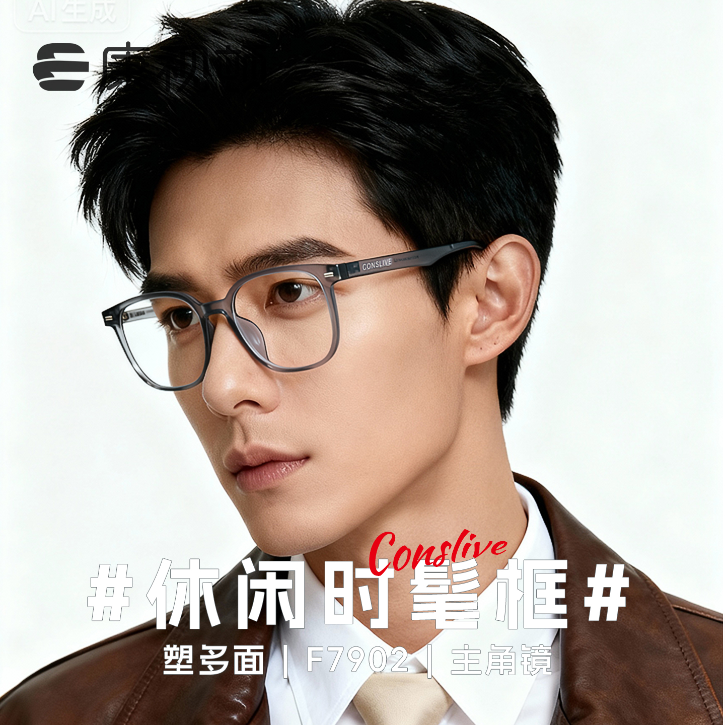 康视顿眼镜男25年新品轻盈显瘦时尚超大框镜架可配度数散光F7902