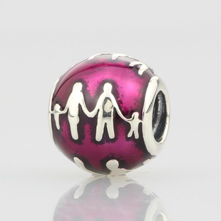 纯银925DIY饰品 一家人粉色珐琅家庭纽带的魅力
