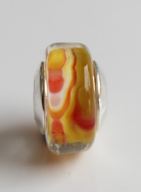 毕亨特 黄色残阳琉璃珠 Glass Beads 银管 基础链串珠