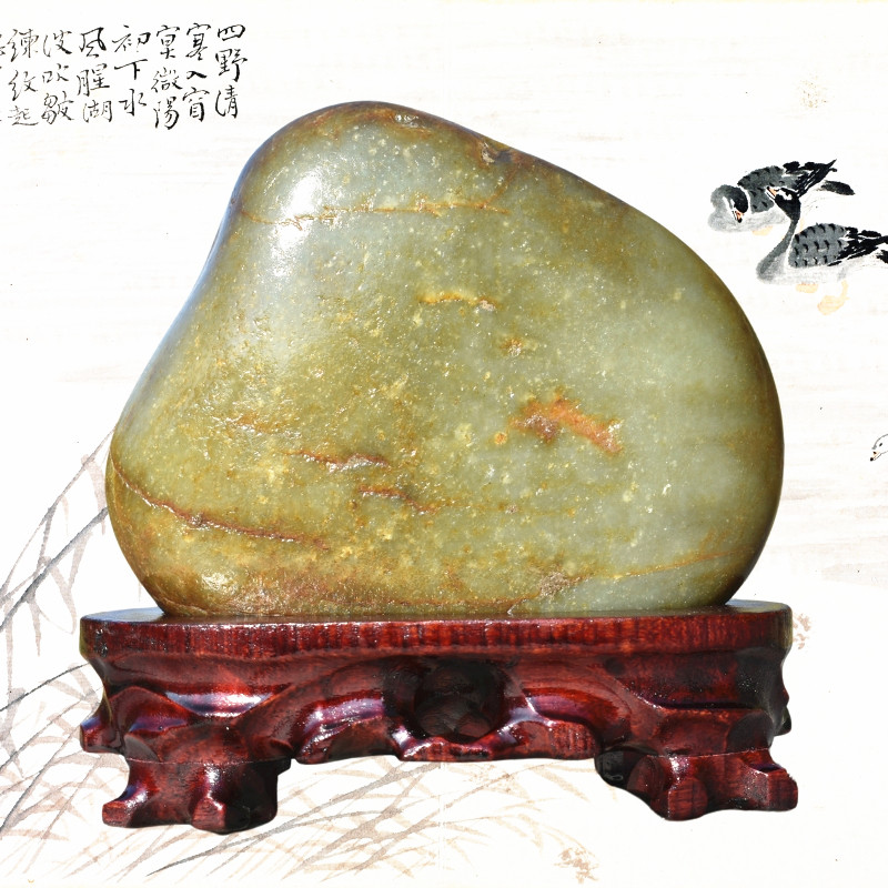 天然和田玉原石籽料奇石桌面摆件青玉青白玉金丝玉观赏石装饰品