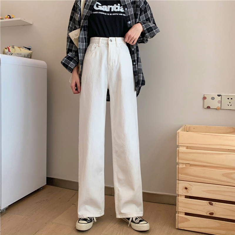 Actual shots~Summer simple high-waisted versatile trousers loose wide-leg jeans for women