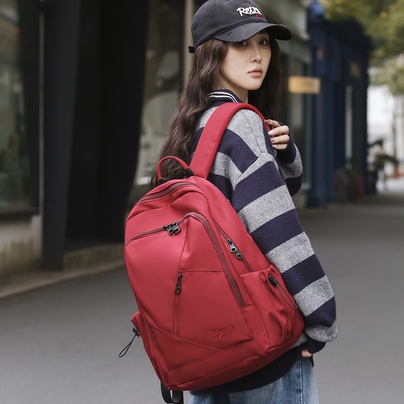 韩版时尚红色双肩包女大容量轻便学院风书包初高中学生背包牛津布