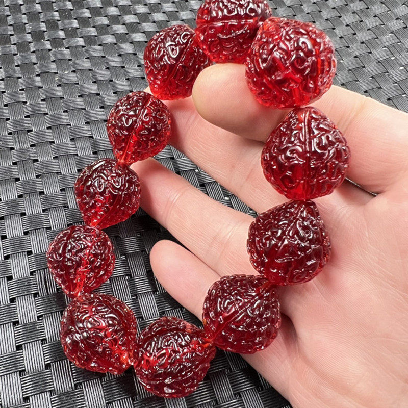 新款荧光浮盐水血珀金刚菩提手链人造琥珀手链鸡血红男女同款手串