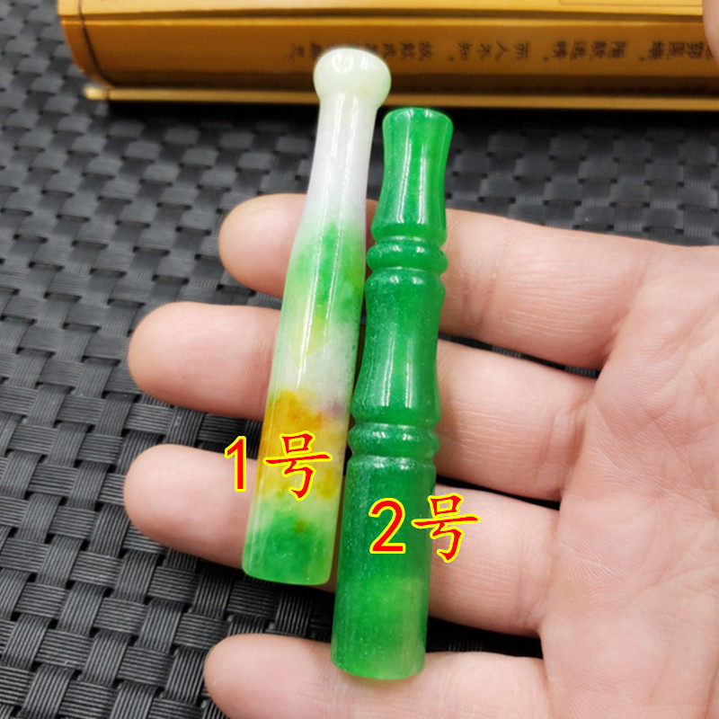 新款天然玉石翠玉飘花玉烟嘴碧绿色石英岩玉烟嘴玉石烟嘴图片