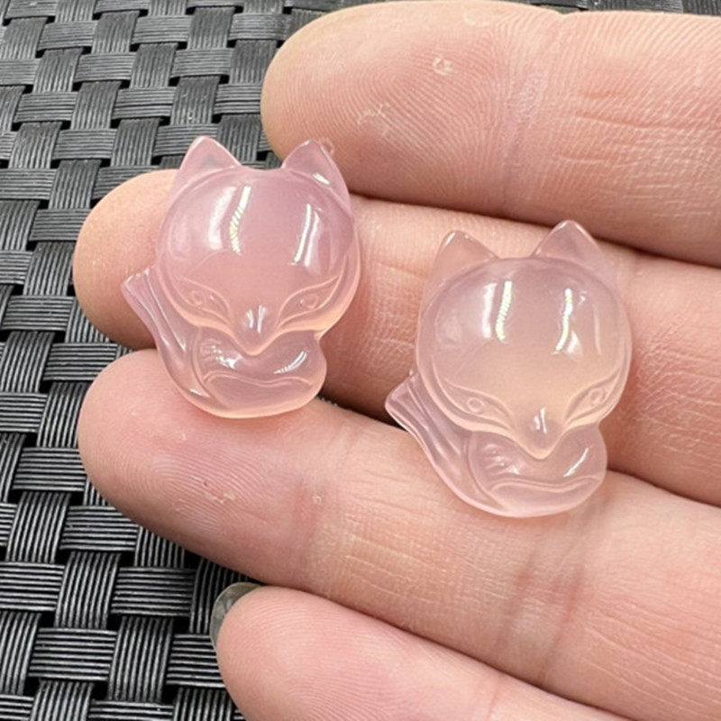 玉石挂件冰种粉玉髓狐狸挂件玛瑙大头狐狸吊坠项链坠玉狐狸玉坠