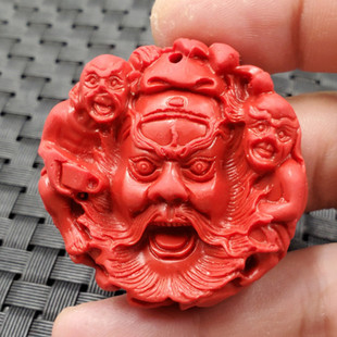 玉石挂件优化朱砂钟馗挂件鸡血红钟馗吊坠钟馗头吊坠项链坠