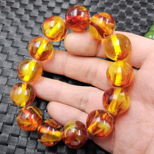 冰种血丝琥珀圆珠手链人造琥珀蜜蜡手链冰种男女同款手链手串