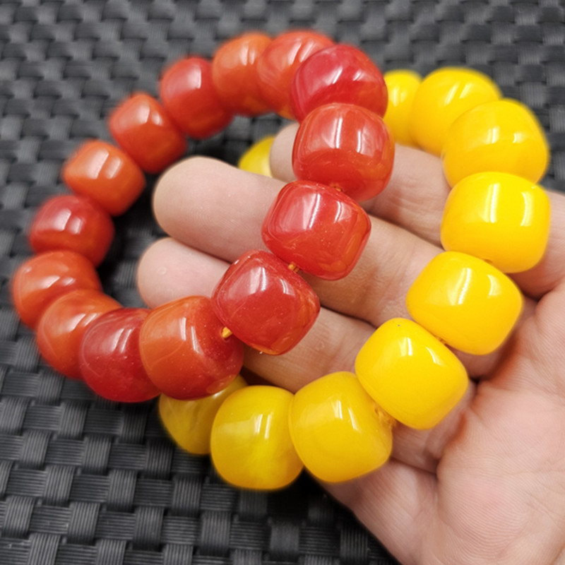 人造鸡油黄蜜蜡路路通手链橘红色蜜蜡算盘珠轮胎珠手串手饰手环