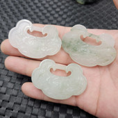 天山翠如意锁玉石挂件翠绿飘花石英岩玉锁牌吊坠项链坠玉牌子玉坠