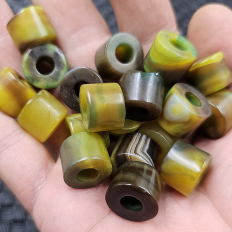 仿古玛瑙大孔路路通玉石散珠黄绿玛瑙直筒直柱手链佛珠饰品配件珠