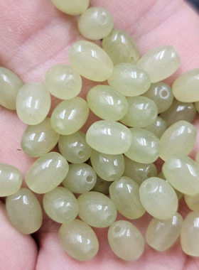 黄绿色石英岩玉米珠玉石散珠仿岫玉仿黄口料桶珠路路通饰品珠子