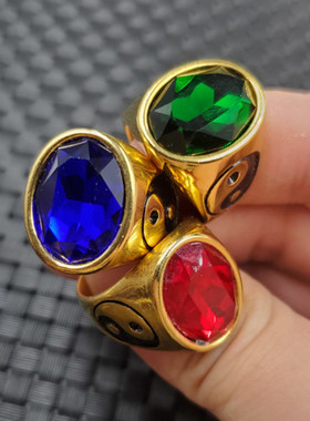 精美冰种宝蓝色锆石戒指鸡血红八卦托戒指复古款戒指饰品戒指指环