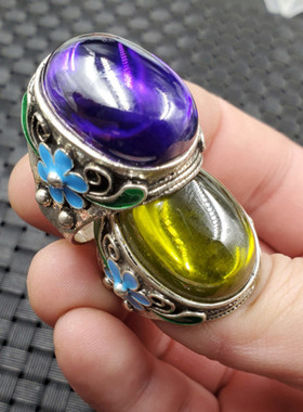 鸡血红锆石戒指宝蓝色锆石戒指大号仿古戒指活口戒指饰品戒指