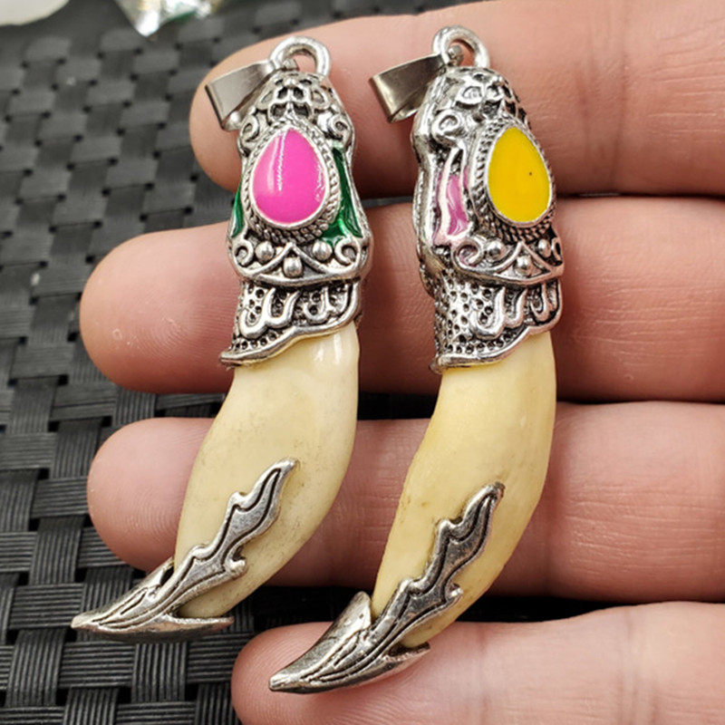 饰品吊坠复古牙型挂件藏银镶