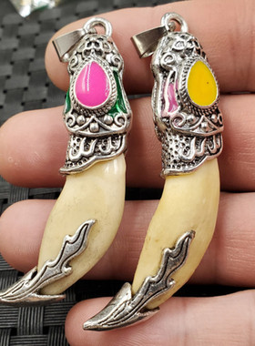 饰品吊坠复古牙型挂件藏银镶