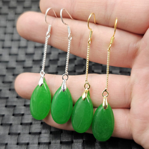 新款台湾碧玉水滴玉石耳环