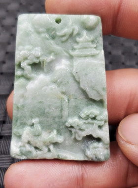 玉石挂件贵州翠玉山水挂件方解石玉山水吊坠翠绿色吊坠玉牌子玉坠
