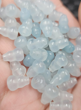 海蓝宝通孔葫芦玉石散珠石英岩玉蓝色立体葫芦饰品配件手工玉珠子