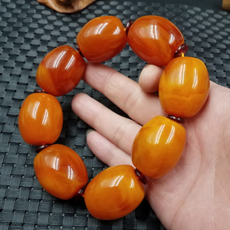 新款精美仿蜜蜡桶珠手链仿老蜜蜡路路通手链大号蜜蜡手串