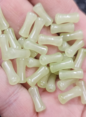 黄绿色石英岩玉竹节玉石散珠仿岫玉仿黄口料桶珠路路通饰品珠子