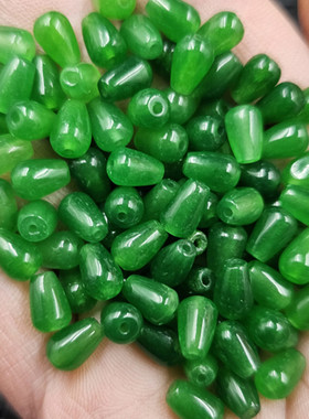 碧绿色通孔水滴玉石散珠菠菜绿