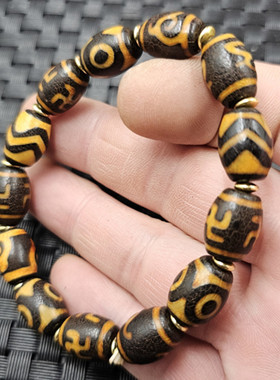 藏式玛瑙天珠玉石手链三眼虎牙