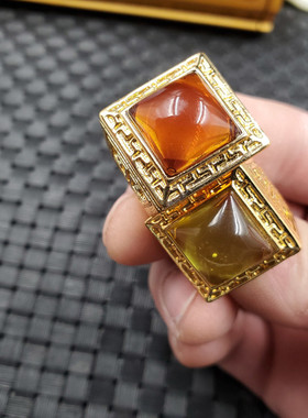 琥珀活口饰品方形戒指