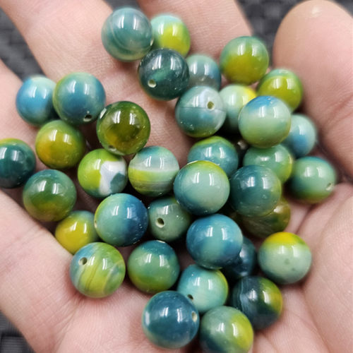 孔雀蓝玛瑙圆珠玉石散珠橄榄绿