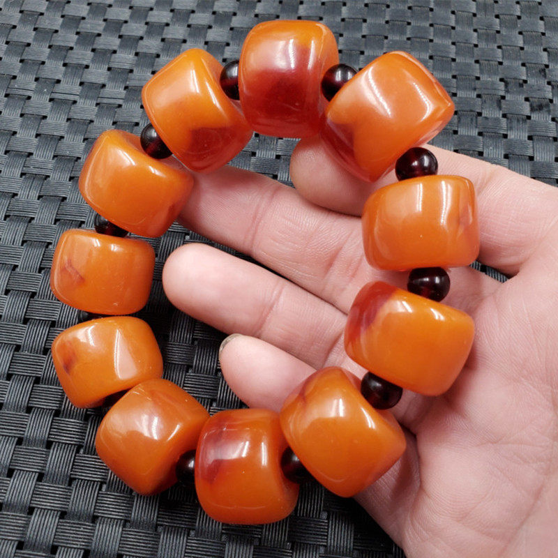 新款精美人造蜜蜡蜜蜡桶珠手链老蜜蜡路路通手链饰品手链手串