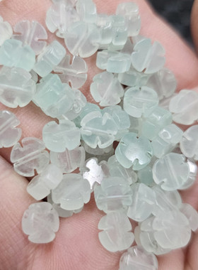 冰晴绿四瓣花玉石散珠豆绿色石英岩玉手链项链饰品配件手工珠子
