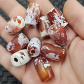 红白玛瑙大孔天珠路路通玉石散珠红玉髓椭圆勒子桶珠手链项链珠子